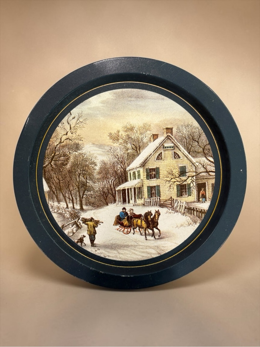 Framed Winter Scene Wall Plaque in Dark Blue
